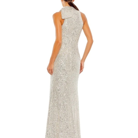Mac Duggal 11280 SEQUINED SOFT TIE HALTER NECK COLUMN GOWN - Picture 2 of 7